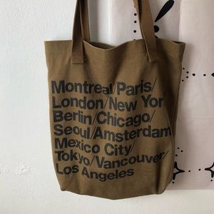 cities print denim oversized tote